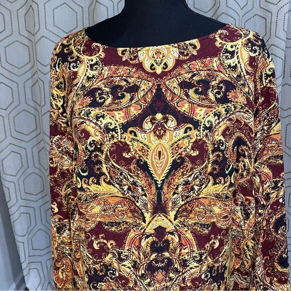 J.Jill maroon and gold paisley breezy tunic length top size large - Picture 3 of 6